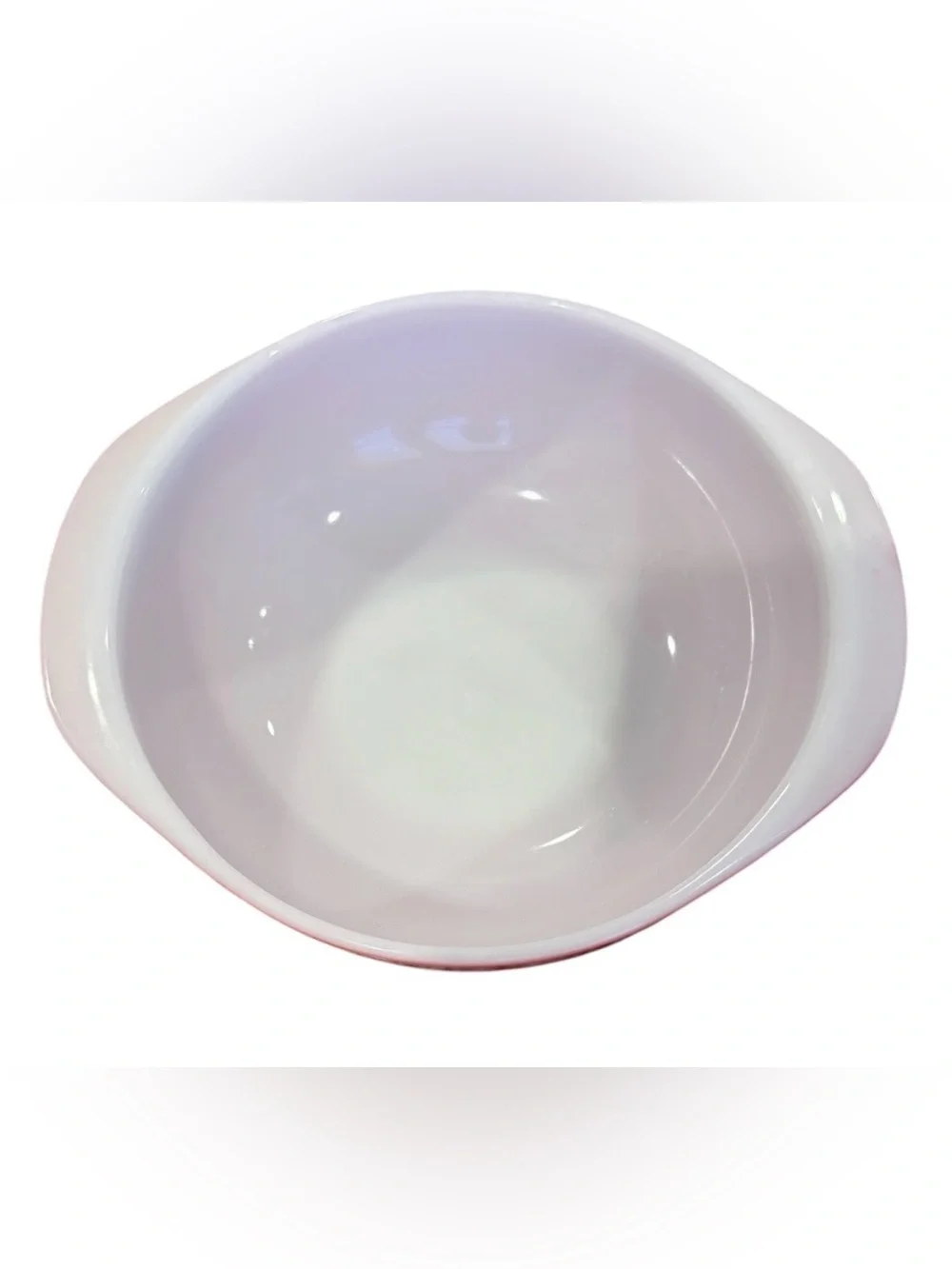 Pyrex Flamingo Pink 024 vintage casserole dish features with tab handles